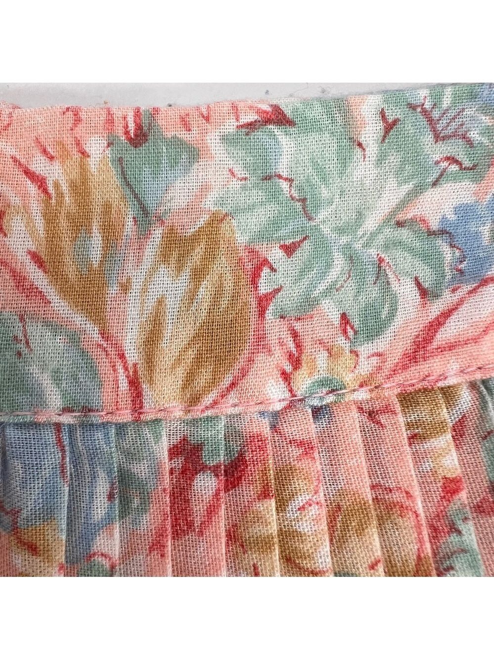 Vintage 70s boho cottagecore coral pink blue floral plisse tiered midi skirt - Picture 11 of 15